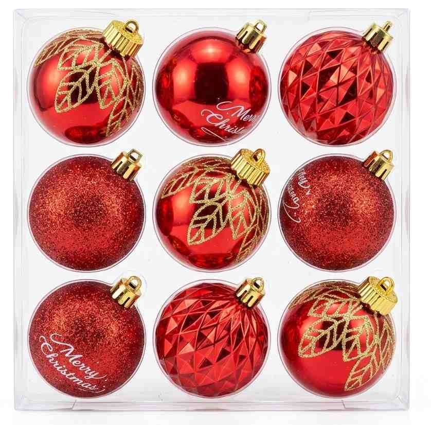 8CM RED BALL 9-Piece Classic Red & Gold Christmas Bauble Set (8cm) – Festive Tree Ornaments