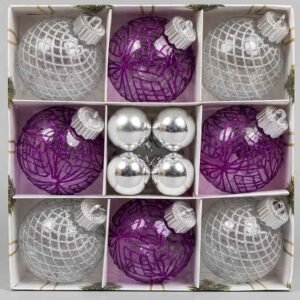 8cm Elegant Purple & Silver Christmas bauble/balls Set, 12-Piece