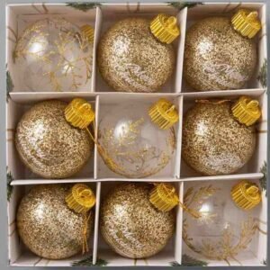 Luxury 8cm Gold Glitter & Clear "Merry Christmas" Ball Ornaments – 9-Piece Set