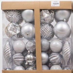 Silver Ball 78-Piece Ultimate Metallic Silver Christmas Ornament Mega Set – Luxury Tree Decoration Kit