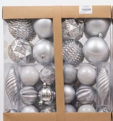Silver Ball 78-Piece Ultimate Metallic Silver Christmas Ornament Mega Set – Luxury Tree Decoration Kit