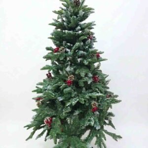 5ft (150cm) Artificial snow-flocked Christmas tree featuring built-in pine cones and red berry