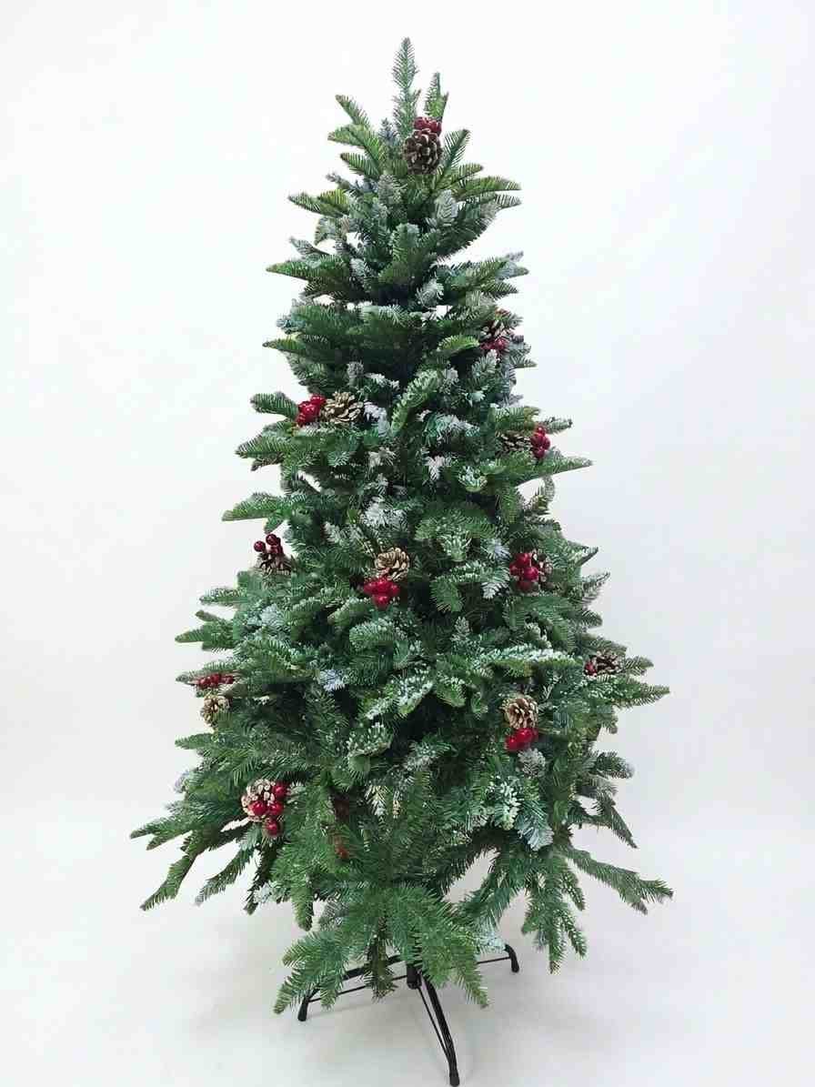 5ft (150cm) Artificial snow-flocked Christmas tree featuring built-in pine cones and red berry