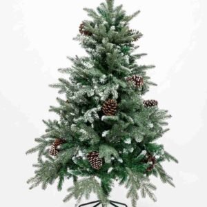 5ft (150cm) Frosted Alpine Pine Christmas Tree with Rustic Pine cones
